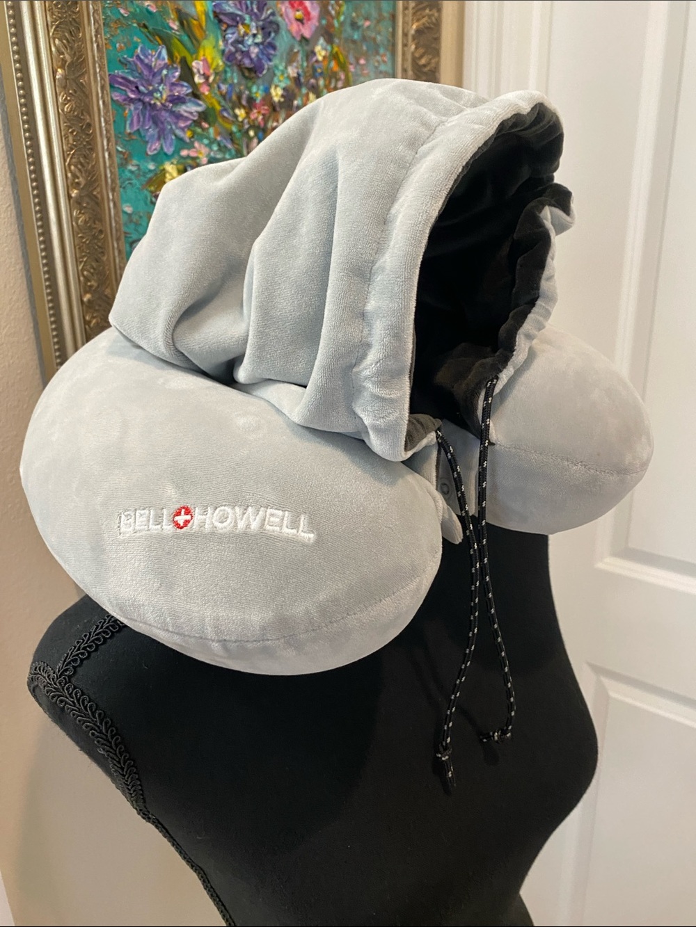 Gray Hooded Travel Neck Pillow